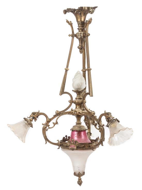 Appraisal: Sale Lot A Victorian Gilt Metal and Frosted Glass Five-Light