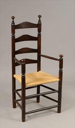 Appraisal: American Maple and Oak Ladder-Back Armchair with Rush Seat x