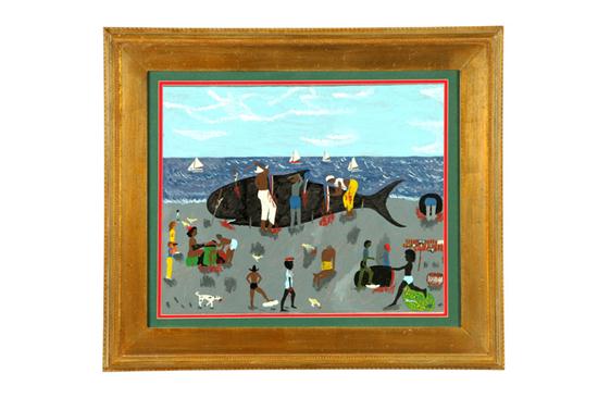 Appraisal: FOLKSY WHALE SCENE SIGNED ''THOMAS'' CARIBBEAN LATE TH CENTURY Gouache