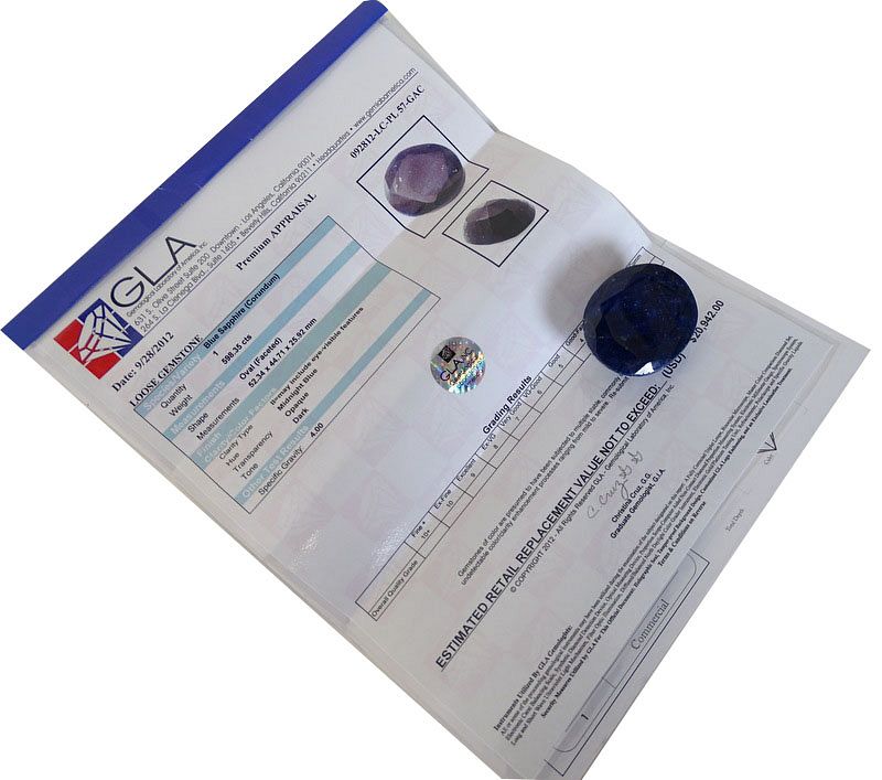 Appraisal: GLA Certified Oval Shape Sapphire cts GLA Certified Oval Shape