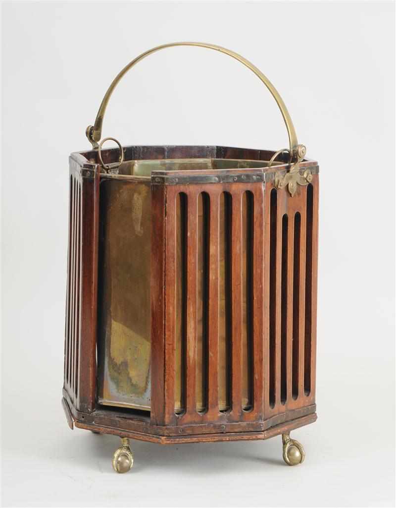 Appraisal: GEORGE III BRASS-MOUNTED MAHOGANY OCTAGONAL PLATE PAIL With open front