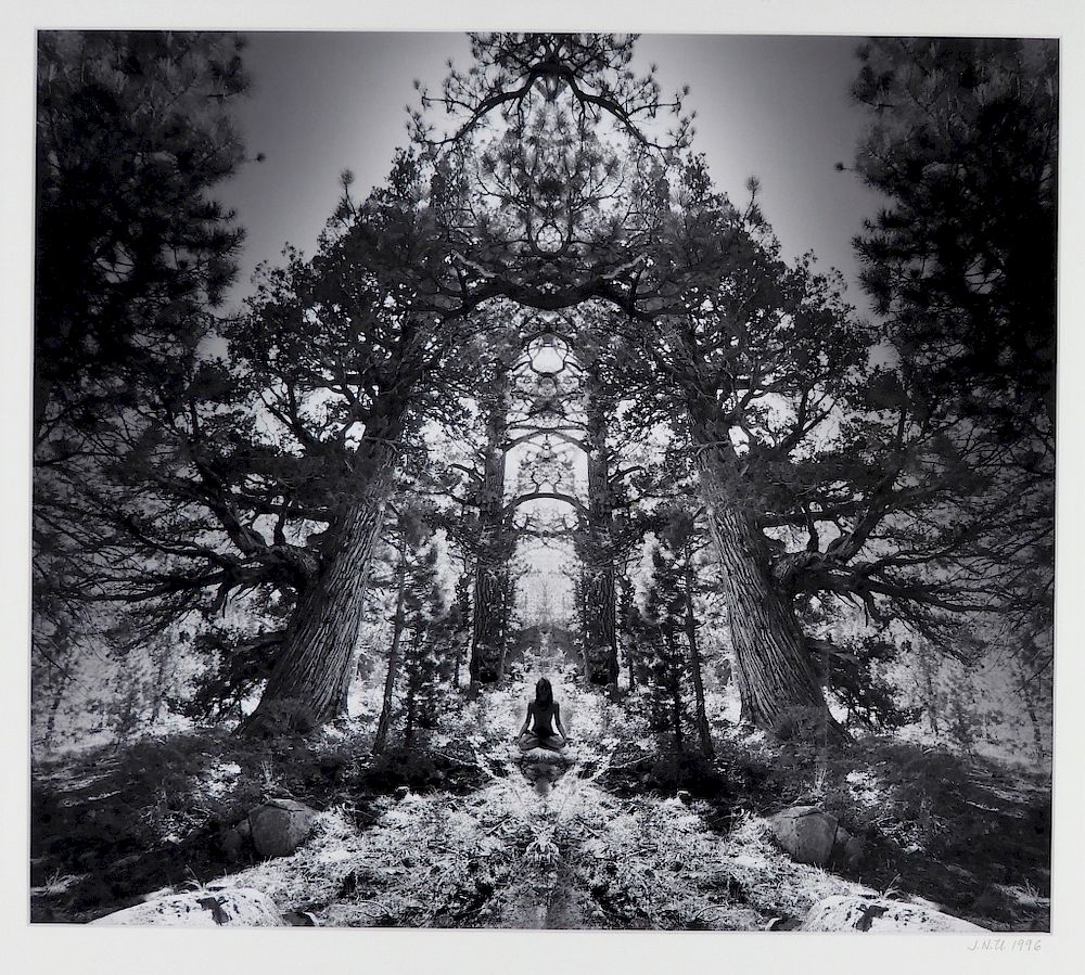 Appraisal: Jerry Uelsmann Surreal Redwood Pagoda Photograph Michigan b Untitled Silver