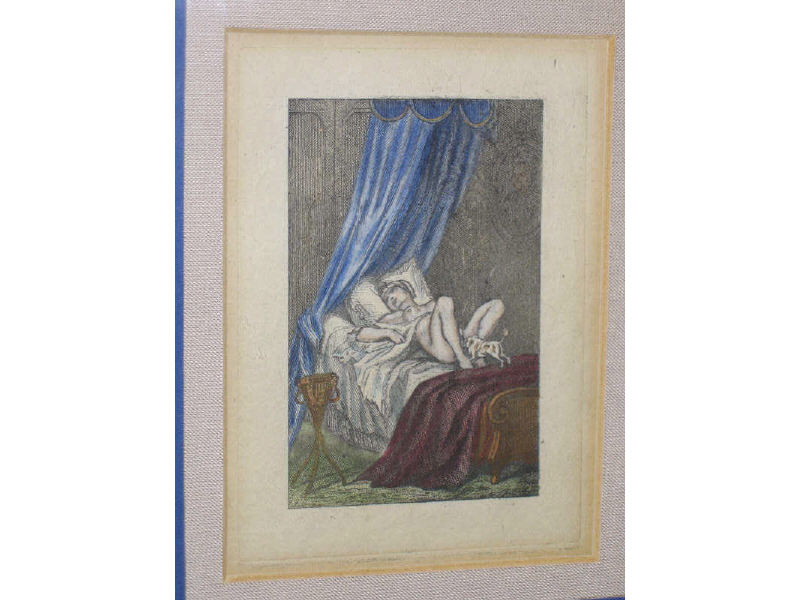 Appraisal: FRENCH SCHOOL LATE TH-EARLY TH CENTURY Erotic hand-colored etching boudoir