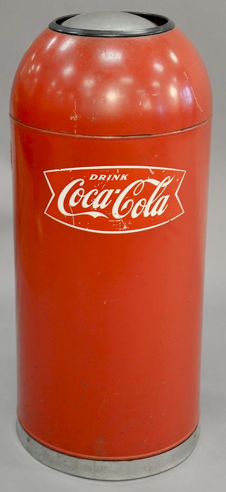 Appraisal: Coca Cola advertising trash can with push top ht in