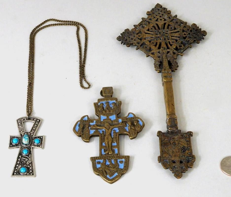 Appraisal: Three Crosses Three crosses comprising a Russian enameled bronze Ethiopian