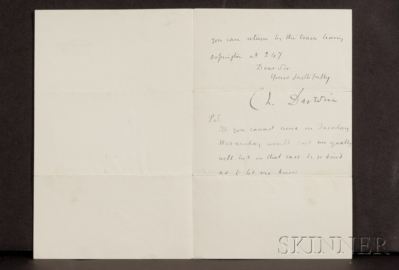 Appraisal: Darwin Charles - Signed letter February two pages to Dr