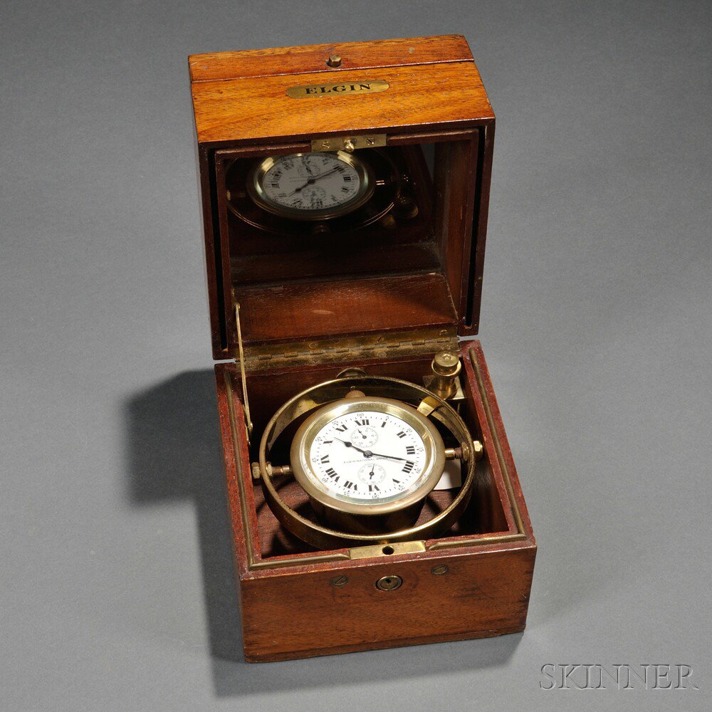 Appraisal: Elgin Father Time Boxed Chronometer No c the -in porcelain