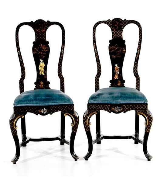 Appraisal: Pair Queen Anne style chinoiserie side chairs shaped back and