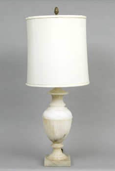 Appraisal: A Carved Alabaster Lamp and Shade A carved white alabaster