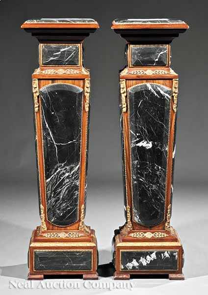 Appraisal: A Pair of Louis XVI-Style Bronze-Mounted Mahogany Pedestals square molded