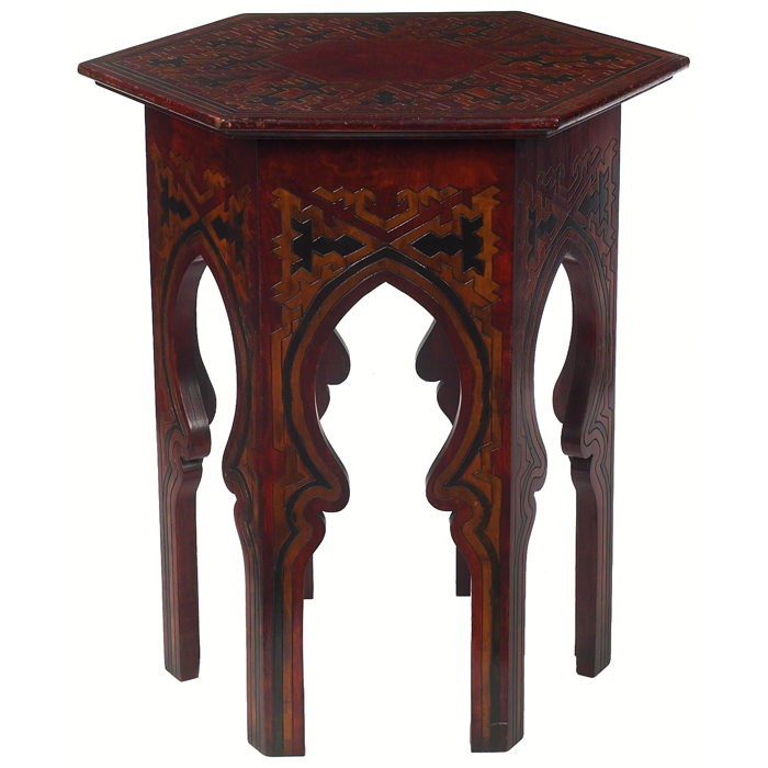 Appraisal: Arts and Crafts tabouret Flemish influence hexagonal top with a