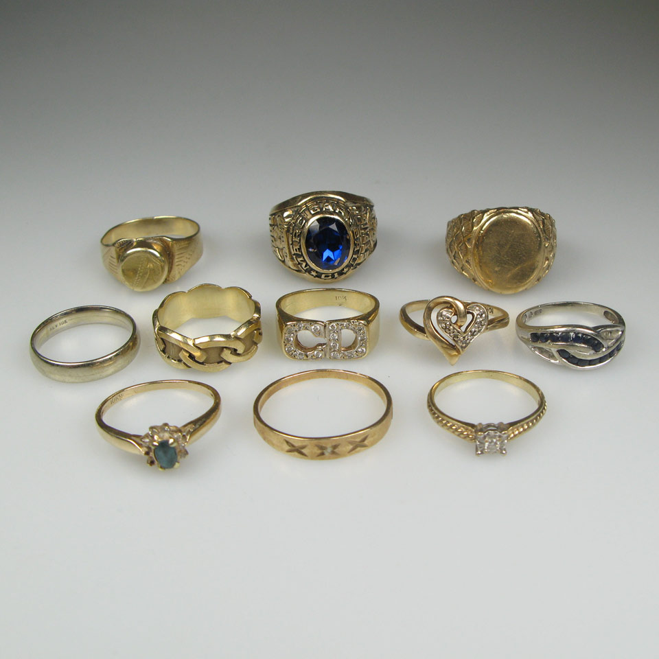 Appraisal: x k Gold Rings including some set with diamonds sapphires