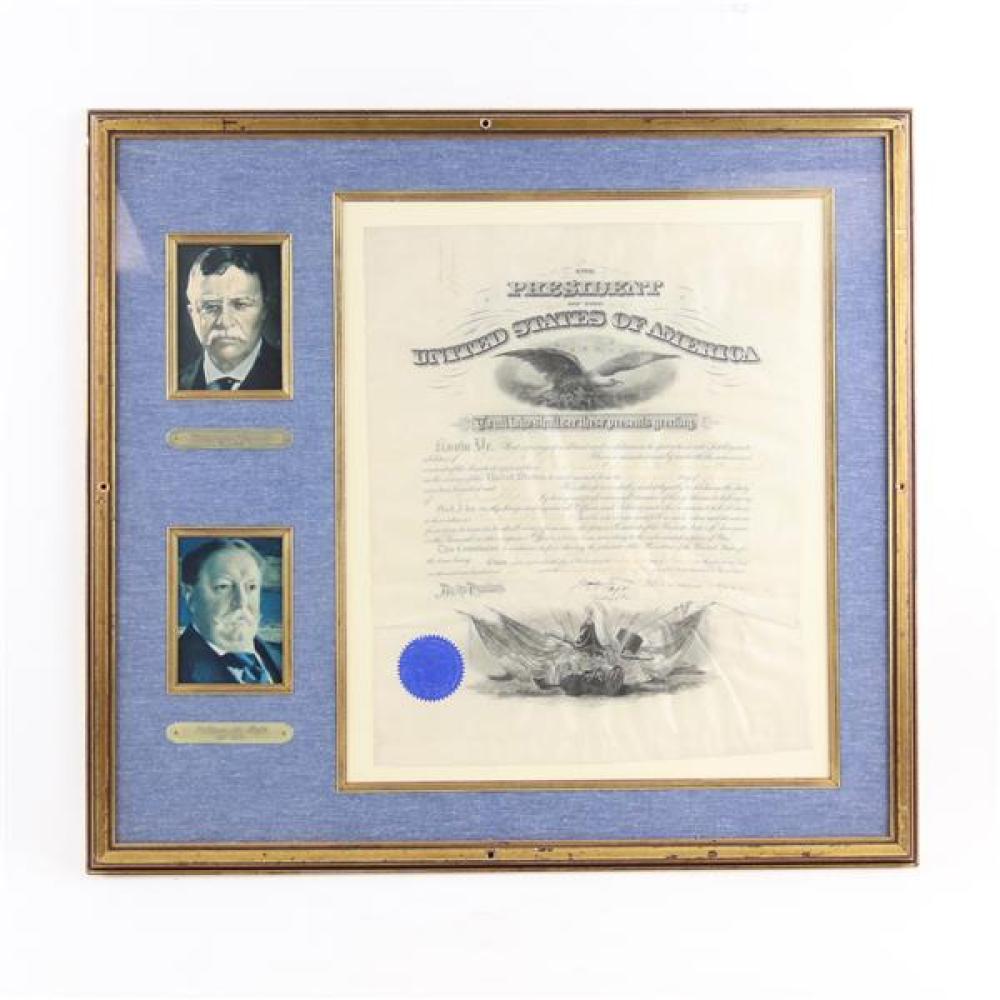 Appraisal: PRESIDENTIAL CERTIFICATE OF APPOINTMENT SIGNED BY TAFT AND ROOSEVELT WITH