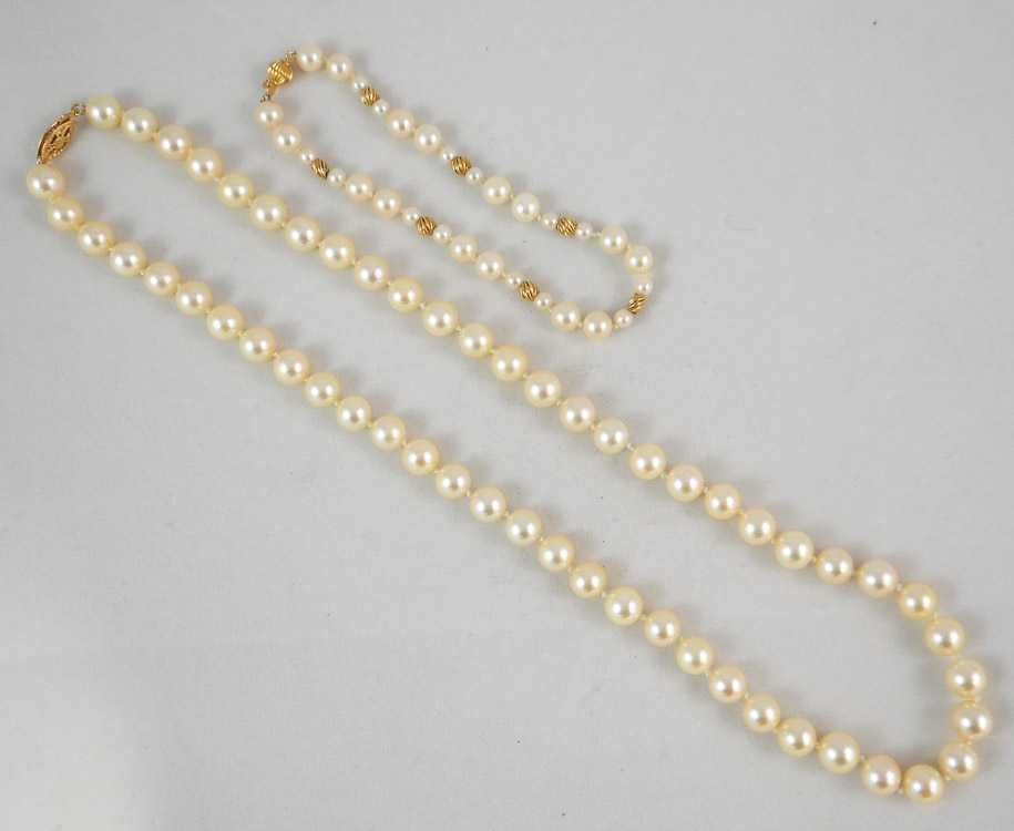 Appraisal: TWO ARTICLES OF PEARL JEWELRY including an - inch necklace