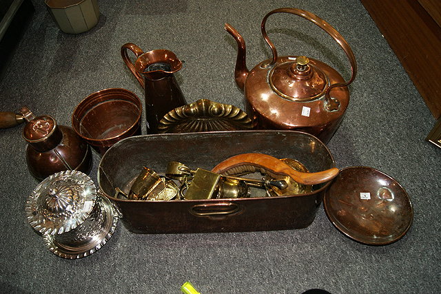 Appraisal: A COLLECTION OF BRASS AND COPPERWARE to include a teapot