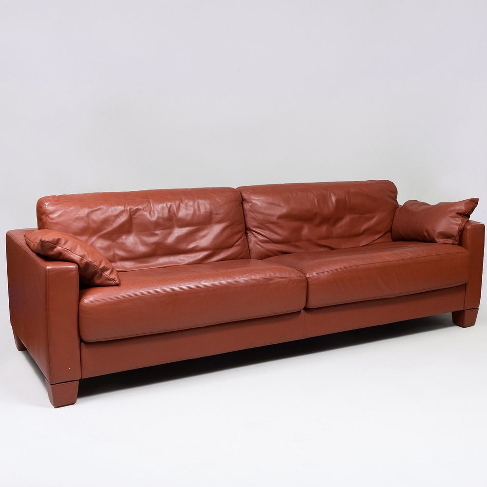 Appraisal: De Sede Modern Leather Sofa With plaque x ft x