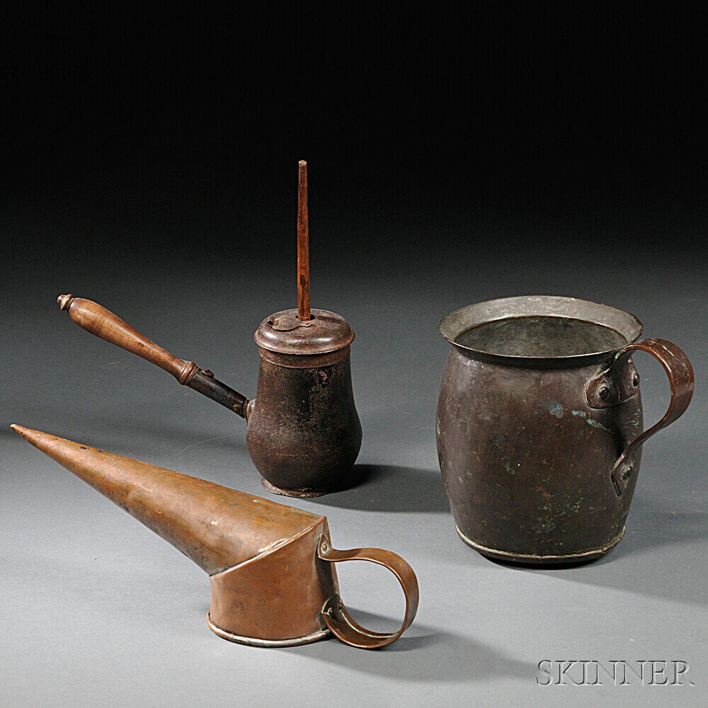 Appraisal: Handled Copper Jug Iron Honey Pot and Copper Ale Shoe