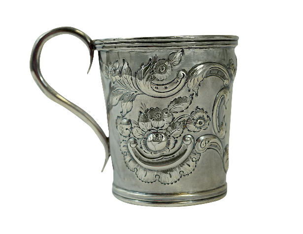 Appraisal: Elson Wolf Boston Silver Repoussed Chased Mug Elson Wolf Boston