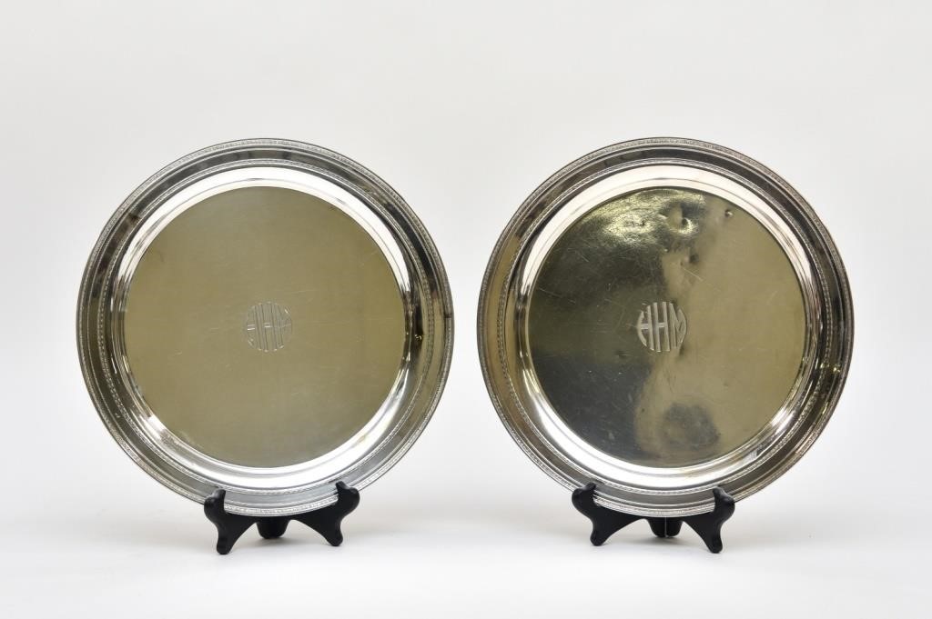 Appraisal: Pair of sterling silver plates by Gorham monogrammed dia troy