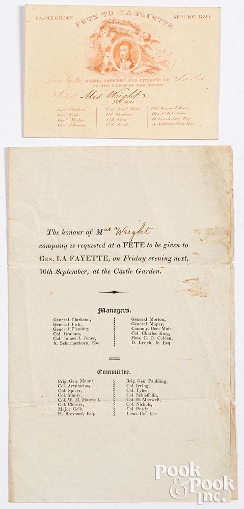 Appraisal: Marquis de Lafayette Fete Invitation Marquis de Lafayette Fete Invitation