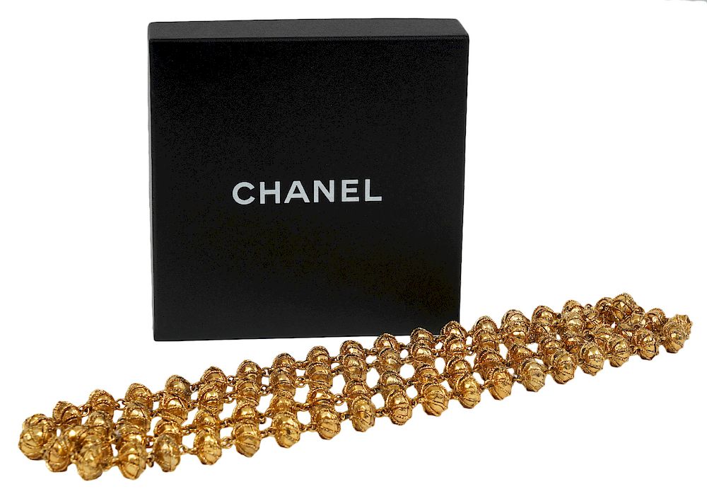 Appraisal: Chanel Gold Tone Byzantine Bead Long Necklace A stunning statement