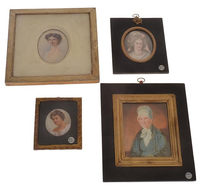 Appraisal: GROUP OF FOUR FRAMED TH CENTURY AND LATER PORTRAIT MINIATURES