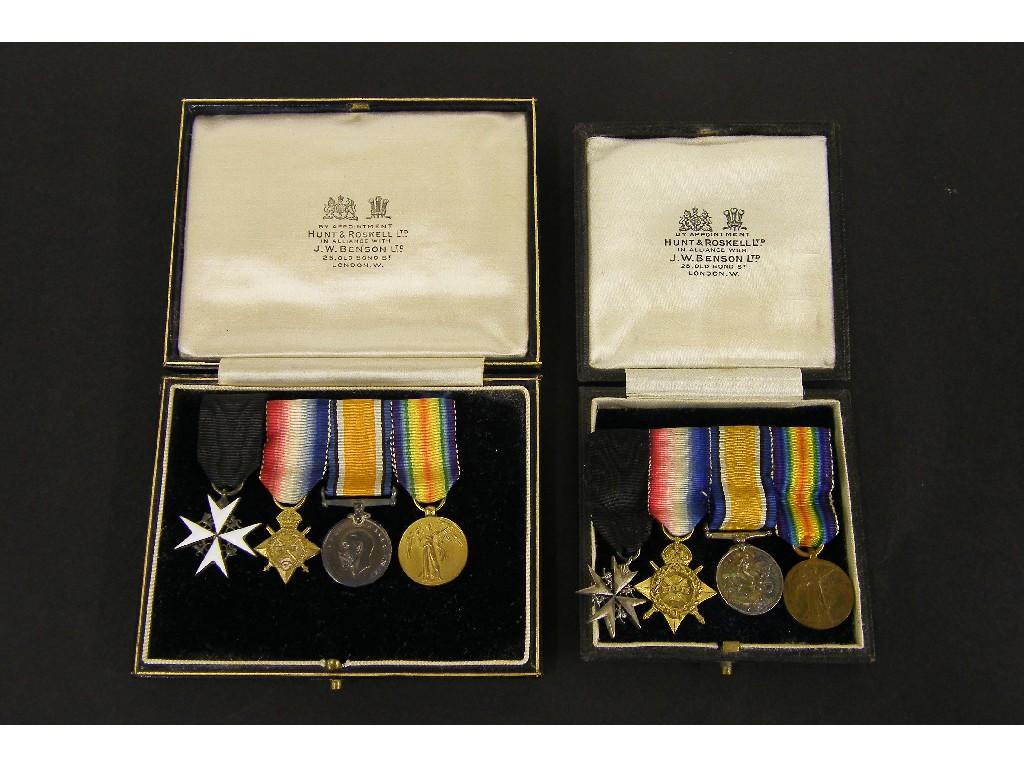 Appraisal: Cased set of four miniature Great War medals to include