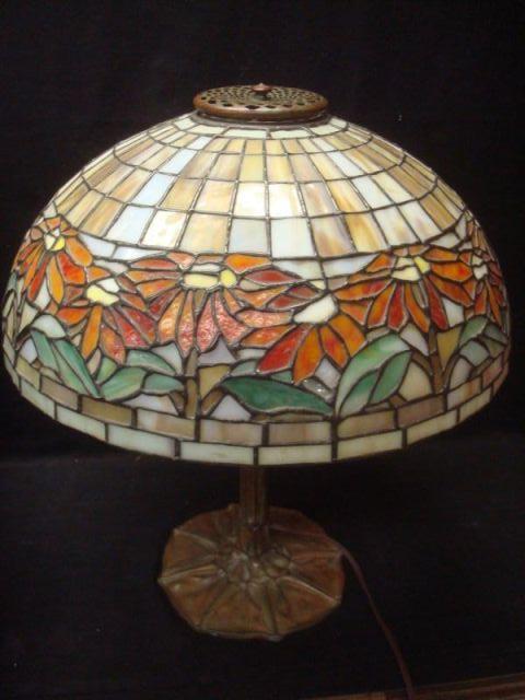 Appraisal: Tiffany Style Lamp Gilt metal base and shade with red