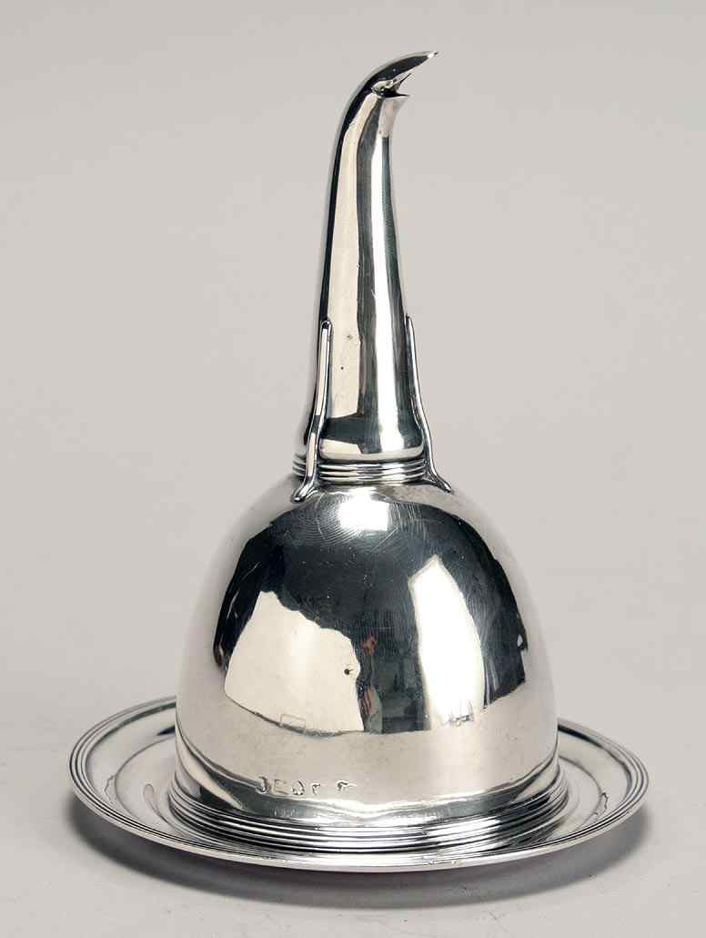 Appraisal: TH CENTURY ENGLISH SILVER WINE FUNNEL AND TRAYLondon Tray with