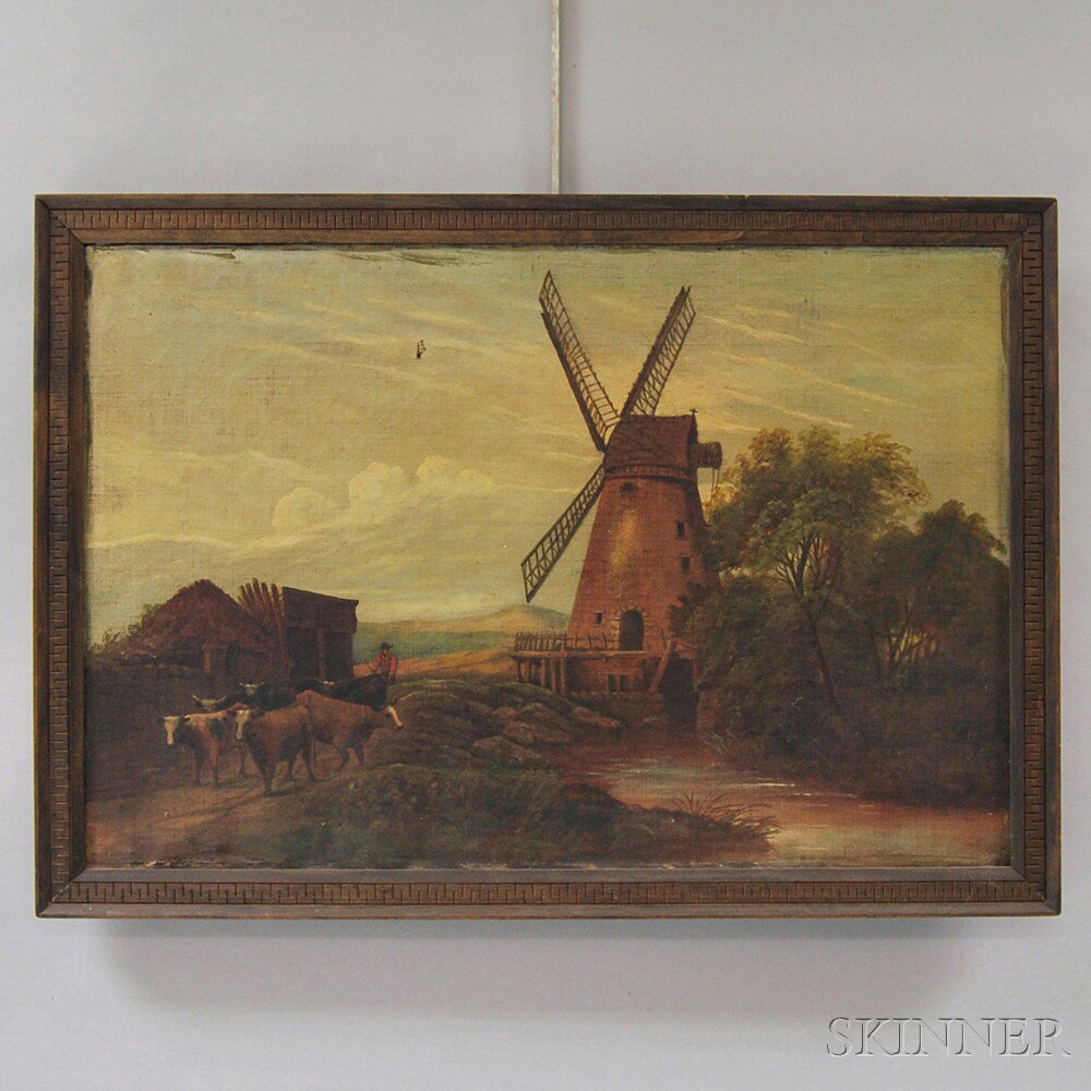 Appraisal: Continental School th Century Driver with Cattle by a Windmill