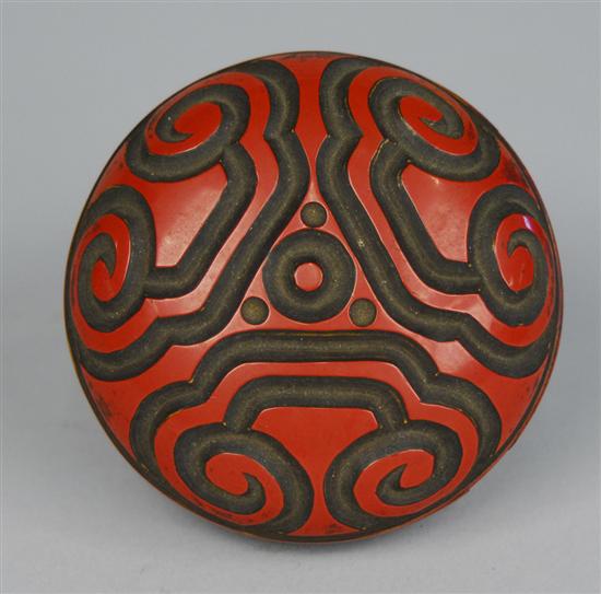 Appraisal: CHINESE TIXI RED LACQUER ROUND COVERED POMADE BOX th century