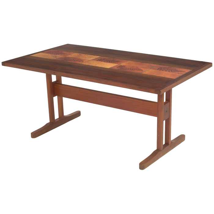 Appraisal: Danish dining table rectangular teak top with inset stoneware tiles