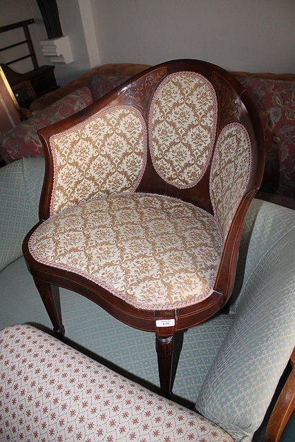 Appraisal: AN EDWARDIAN MAHOGANY AND INLAID TUB ARMCHAIR