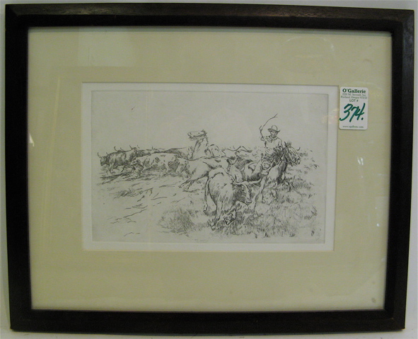 Appraisal: EDWARD BOREIN Santa Barbara California - Etching cowboy with quirt