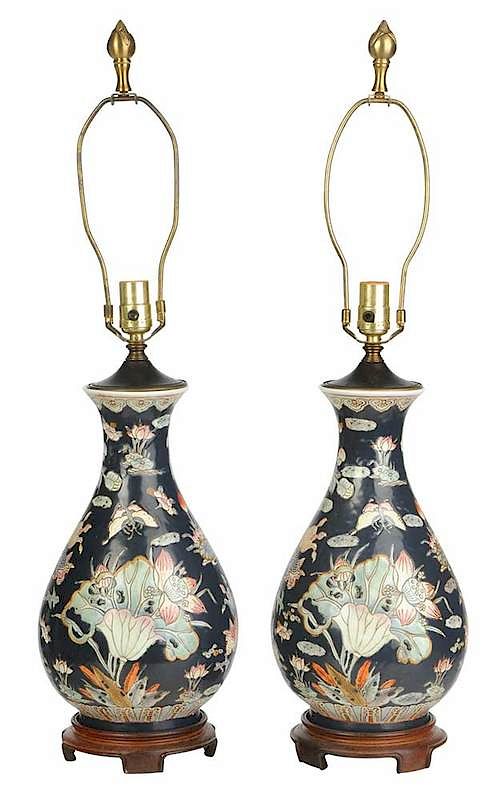 Appraisal: Pair Chinese Export Style Vase Table Lamps th century each