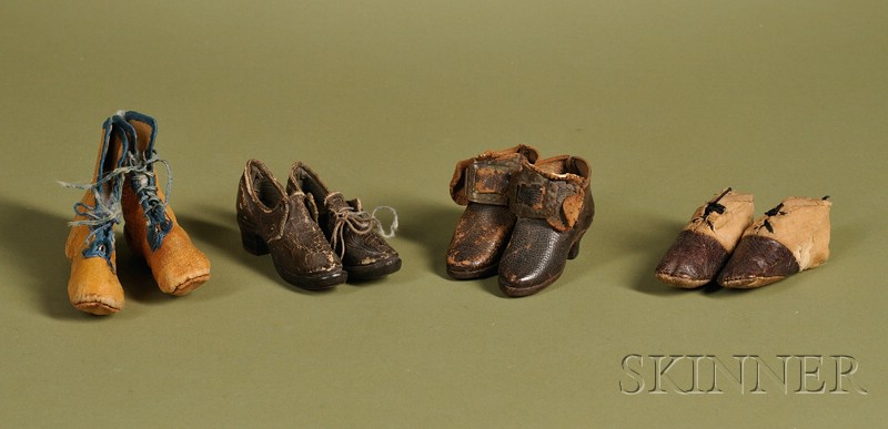 Appraisal: Four Pairs of Doll Shoes mid- th century tan leather