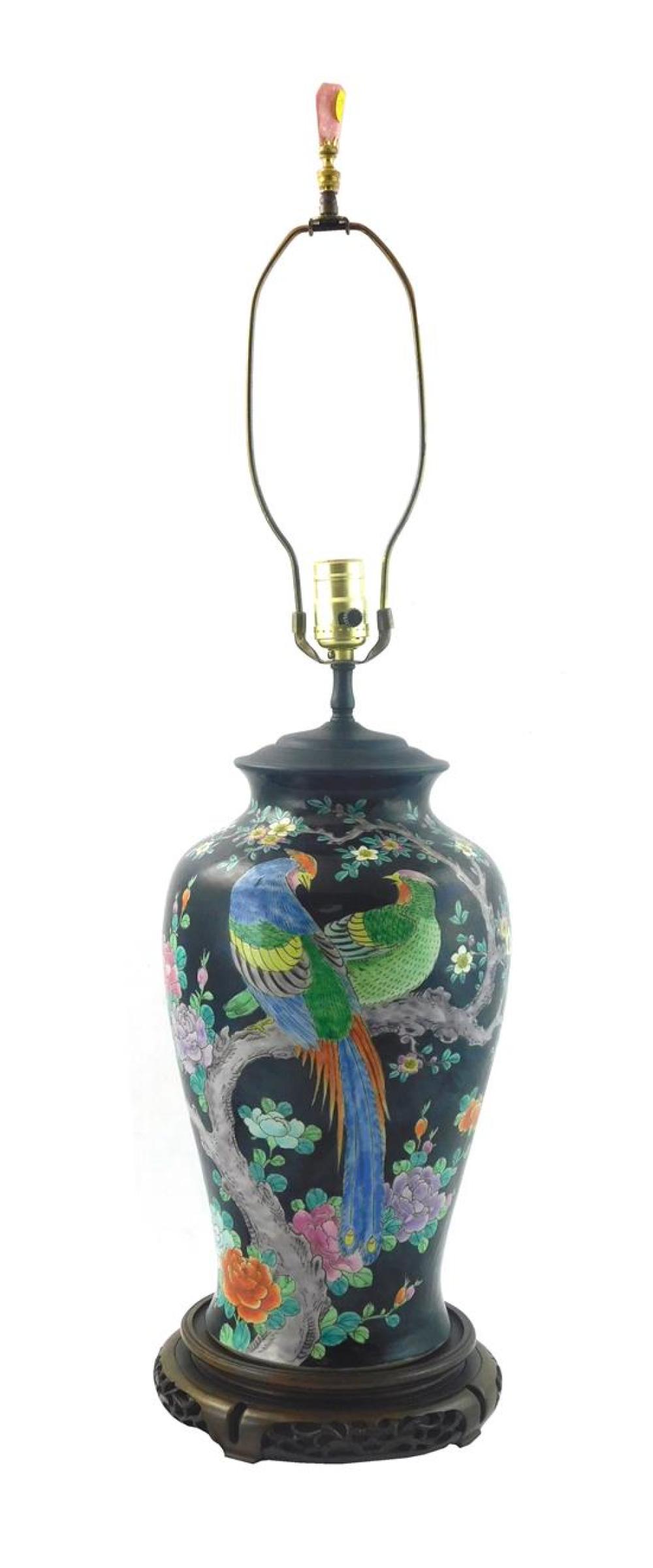 Appraisal: ASIAN Famille noir vase converted to lamp Chinese late th