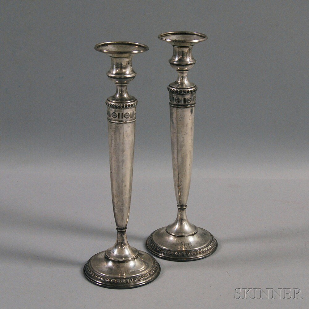 Appraisal: Pair of Matthews Classical Revival Weighted Sterling Silver Candlesticks with