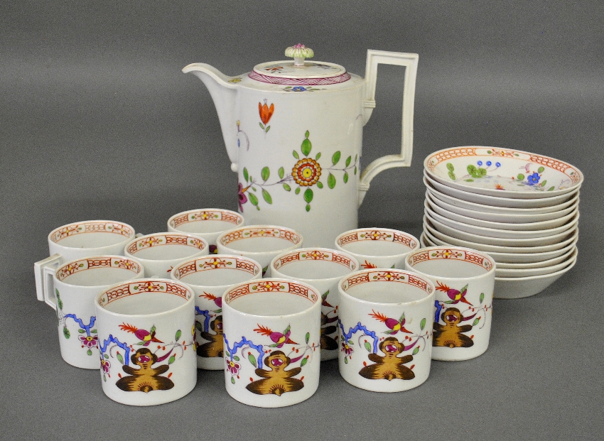 Appraisal: - Meissen porcelain chocolate service to incl pot h cups