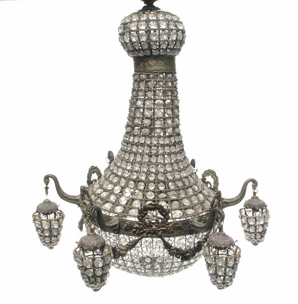 Appraisal: A Neoclassical style bronze and crystal six light chandelier height