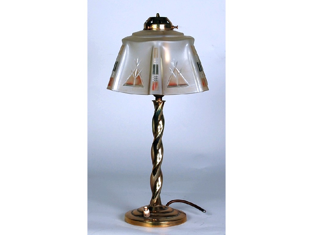 Appraisal: EARLY TWENTIETH CENTURY BRASS ELECTRIC TABLE LAMP BASE with barley