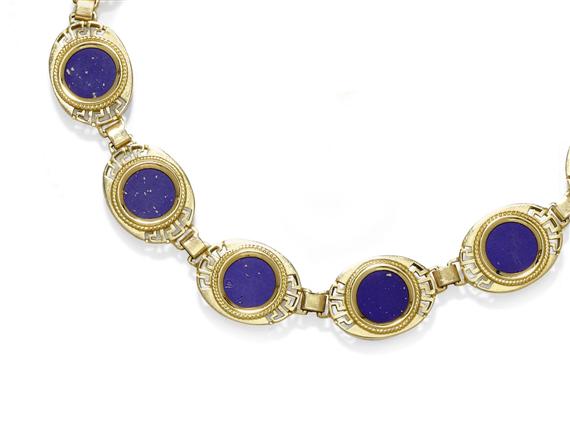 Appraisal: GOLD AND LAPIS-LAZULI NECKLACE WITH BRACELET ca Yellow gold Necklace