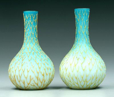 Appraisal: Pair coralene satin glass vases yellow seaweed pattern coralene on