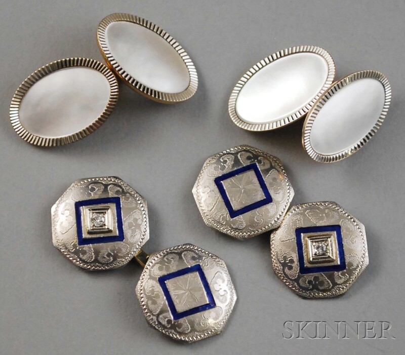 Appraisal: Two Pairs of Gold Art Deco Cuff Links one platinum