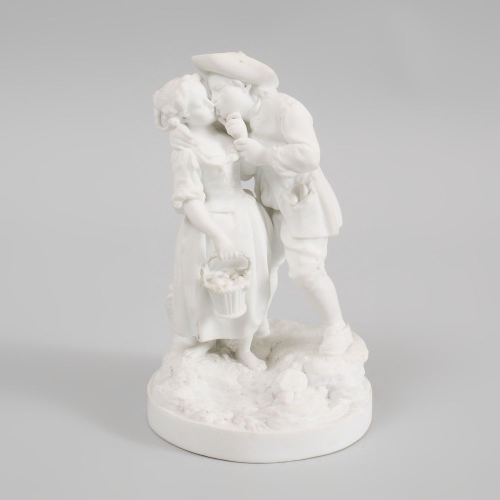 Appraisal: French Biscuit Porcelain Figure Group of Lovers Unmarked Possibly Luneville