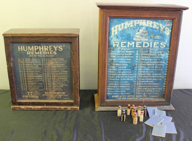 Appraisal: Two Antique Humphrey's Medical Cabinets Includes a double sided cabinet