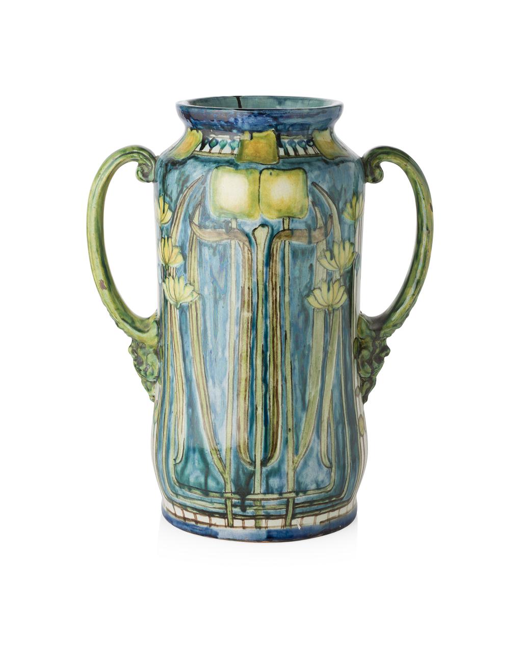 Appraisal: DELLA ROBBIA POTTERY BIRKENHEAD LARGE ART NOUVEAU TWIN-HANDLED VASE CIRCA