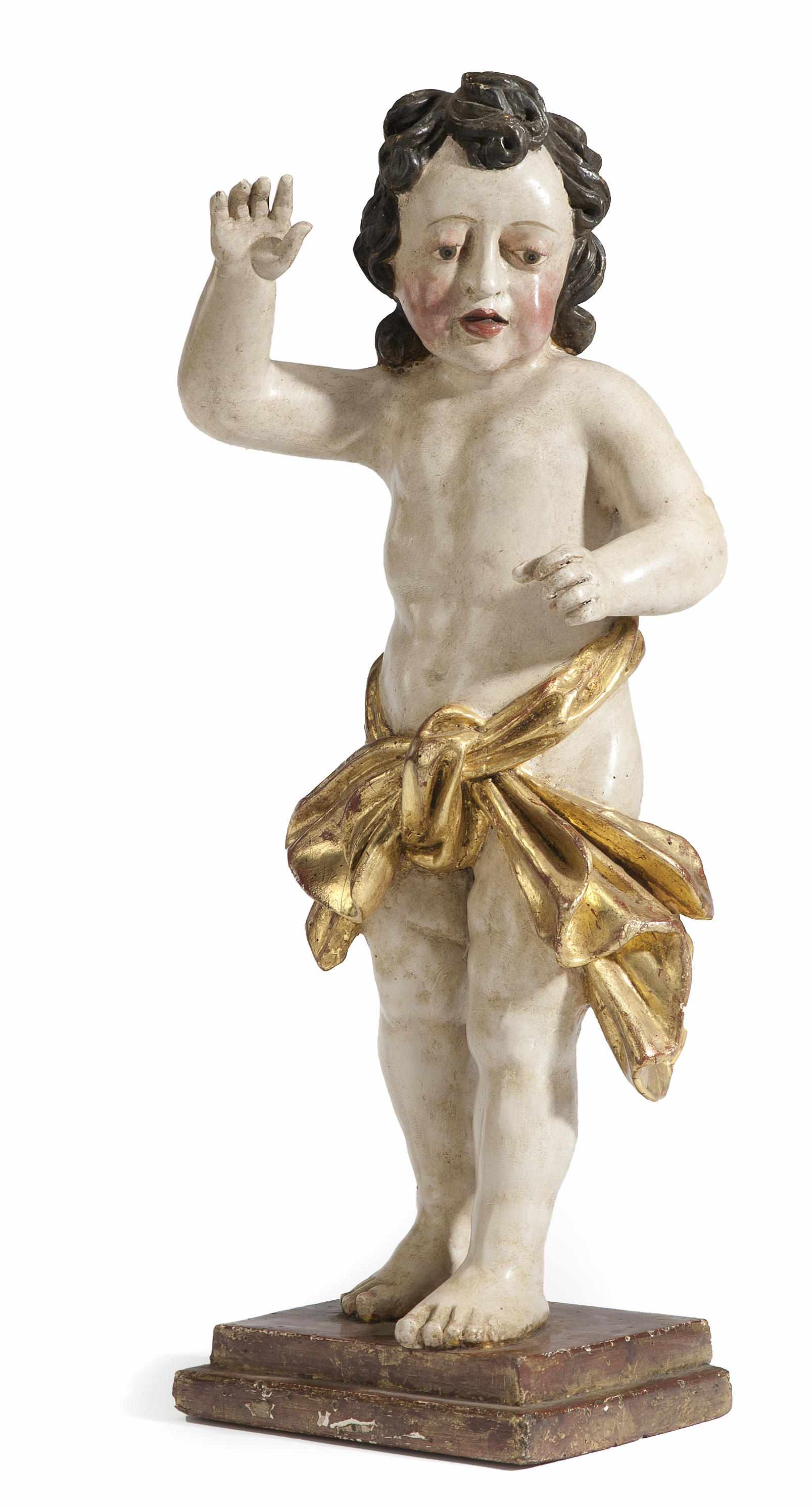 Appraisal: An Italian parcel gilt and polychrome decorated figure of a