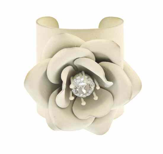 Appraisal: A Paul Caillol Beige Flower Cuff a large rhinestone at