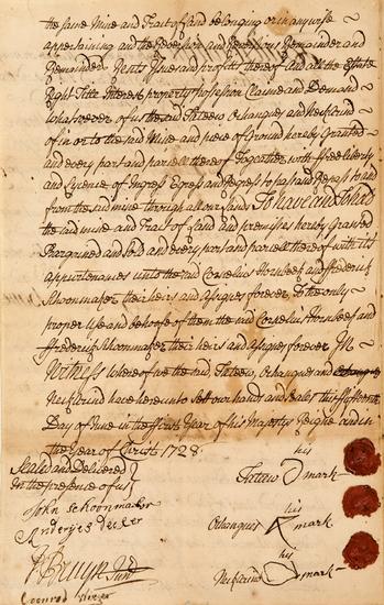 Appraisal: TATEEW OCHANGUES and NECKARIND Indians Manuscript deed for land in